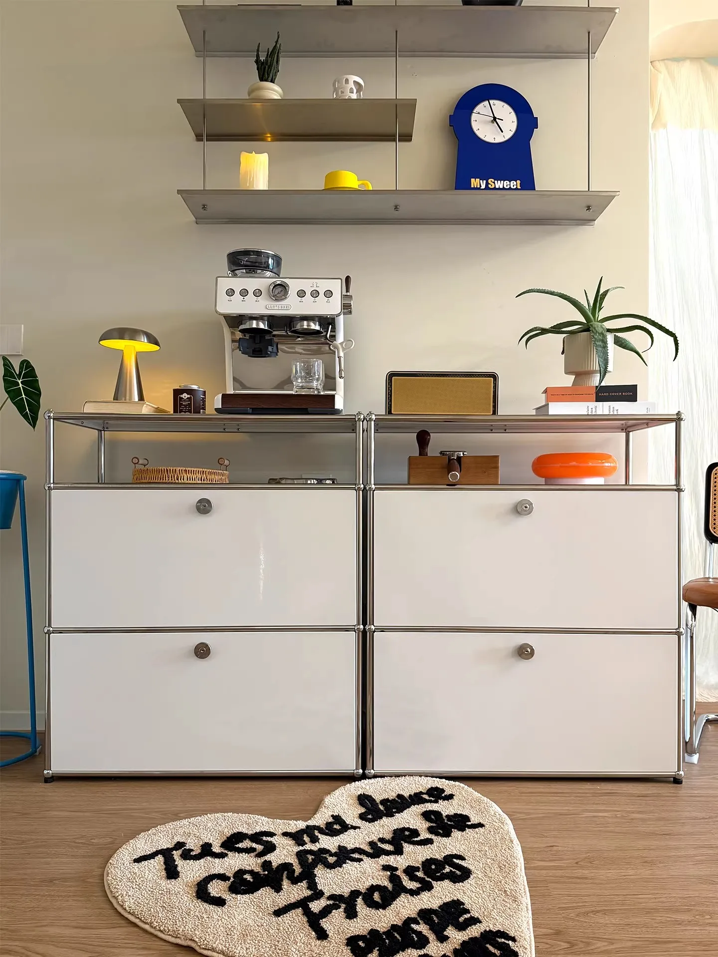 Modern Iron Flip Door Living Room Storage Cabinet 2-Tier Modular Storage Unit Stainless Steel Metal Module Cabinet Dresser Chest