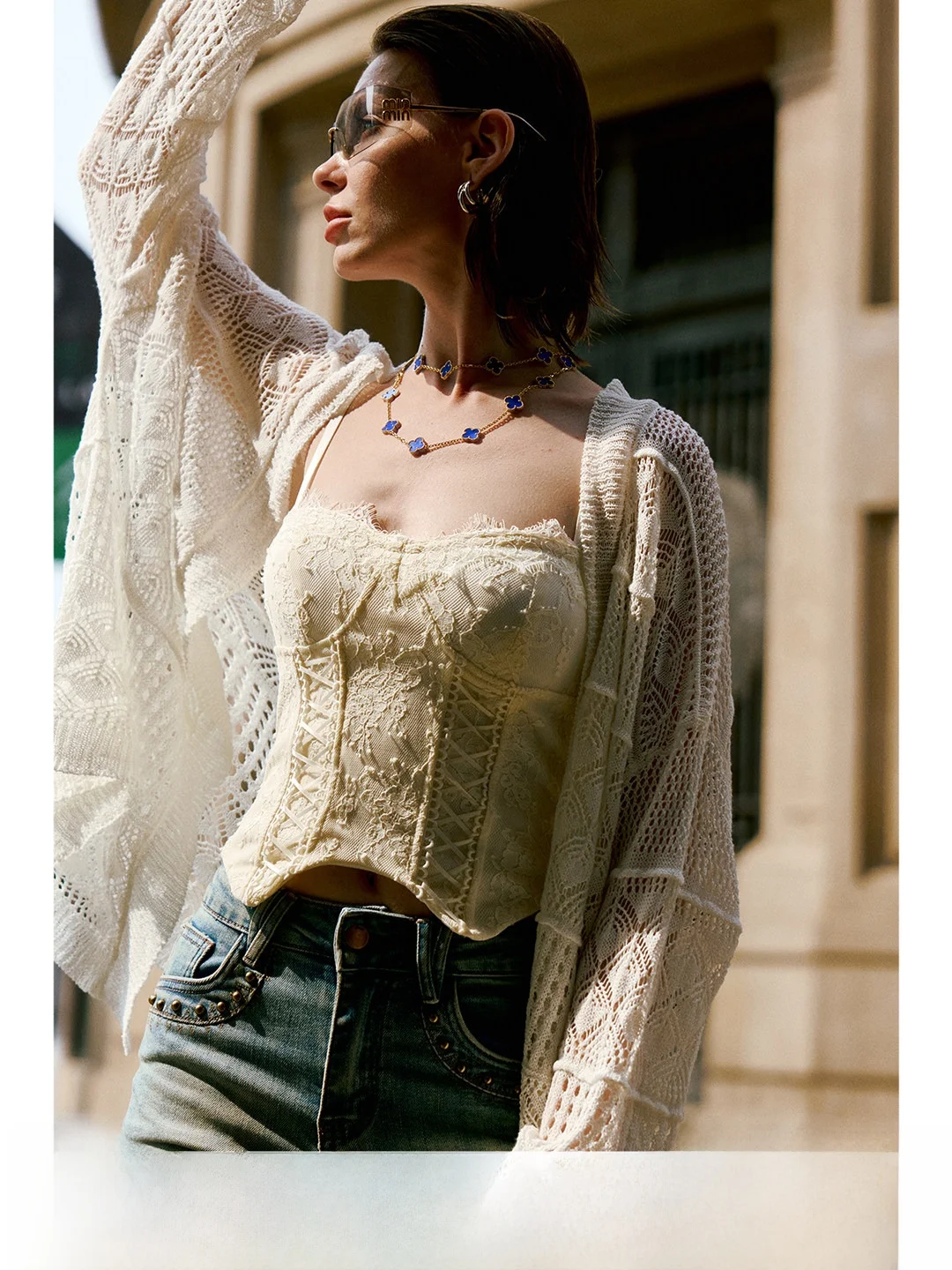 Luna7xi Heavy Embellished Lace Patchwork Strap Vest Women's Summer Pure Desire Short Backless Tube Top Breathable Inner Wear