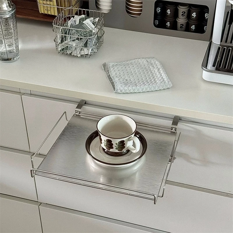 

Ins Creative Stainless Steel Hanging Cabinet Door Table Plate Pot Rack, Countertop Rack Extension Auxiliary Table