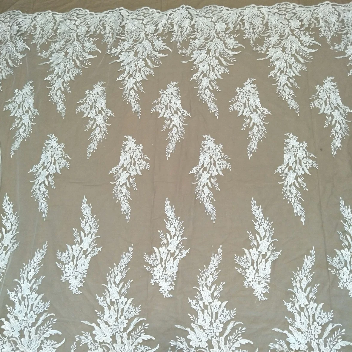 Classic Ivory Embroidery Fabric Wedding Dress Background Decoration Door Curtain Tablecloth Lace Fabric