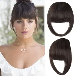 Gres Natural Straight Blunt Bangs Women Clip in Synthetic Hair Extensions Black/Brown Female Fringe Fake High Temperature Fiber