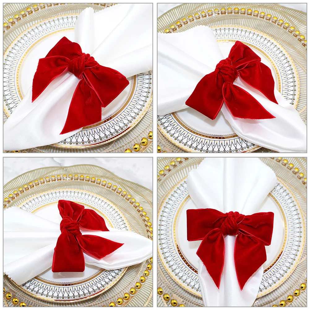 

6pcs Bowknot Rings Dining Table Decor Holiday Party Napkin Holders Serviette Ring Clasps Table Napkin Ornament