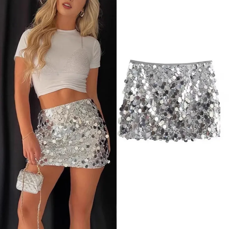 

Spring 2026 Sexy A-Line Skirt High Waist Bodycon Glitter Polyester Urban Style Women's Fashion Short Skirts