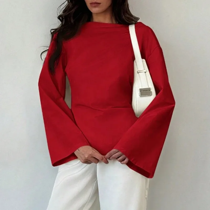 Chemisier de bureau à manches longues et col rond pour femme, mode d'été, Slim, élégant, uni, minimalisme, 2025