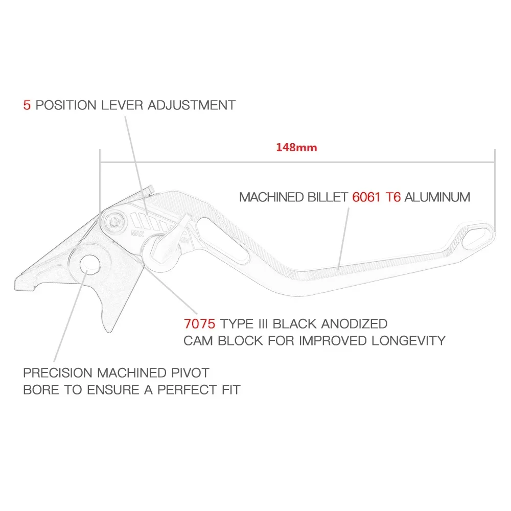 148mm 5D Radium Motor Brake Clutch Levers For Kawasaki ZX-6, ZZR600, GPZ500S/EX500R NINJA, ZR750 ZEPHYR, ZX9R, ER-5 ZXR400 view 6