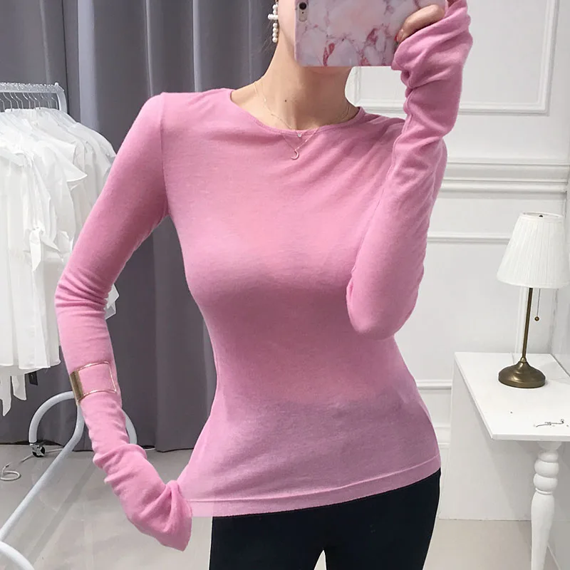 Shintimes  Shirt Women T-Shirt Long Sleeve Korean Style Slim Basic Elasticity Tshirt Top Womens Clothing T Shirt Femme