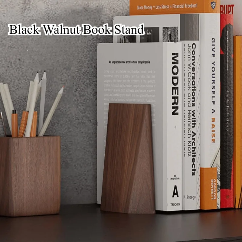 A pair Black Walnut Desk Book Stand Creative Wooden Storage Desktop Book Holder Decoration