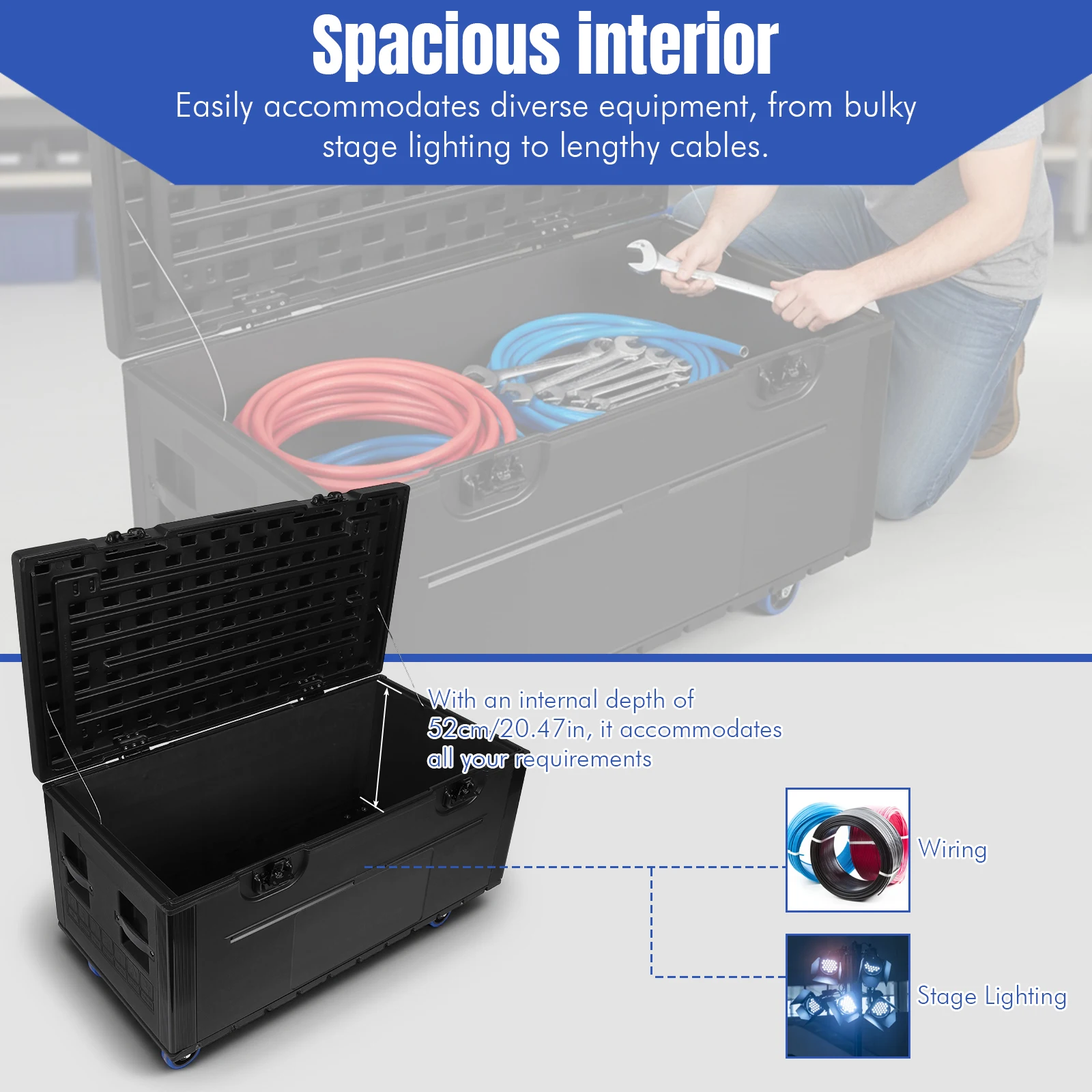 

Equipment Storage Case with Handle and Wheels Stackable Heavy Duty ATA Rolling Road Case for Camera Drones Equipment