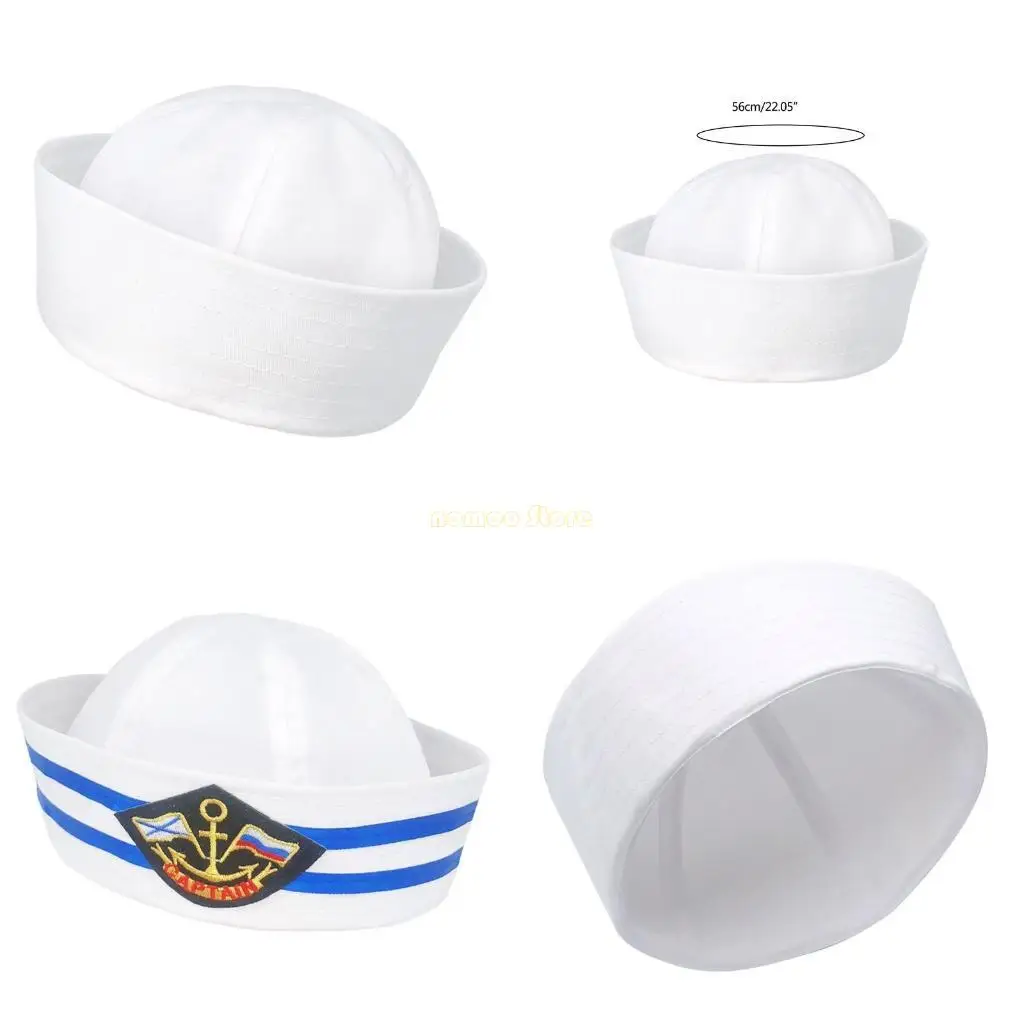 

31BF Sailors Ship Boat Captain White Military Hat Adult Kids Marine Cosplay