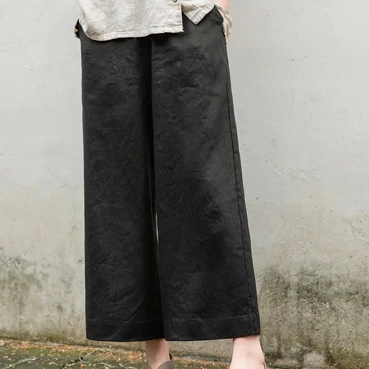 Letnie, luźne, lniane spodnie vintage z wysokim stanem