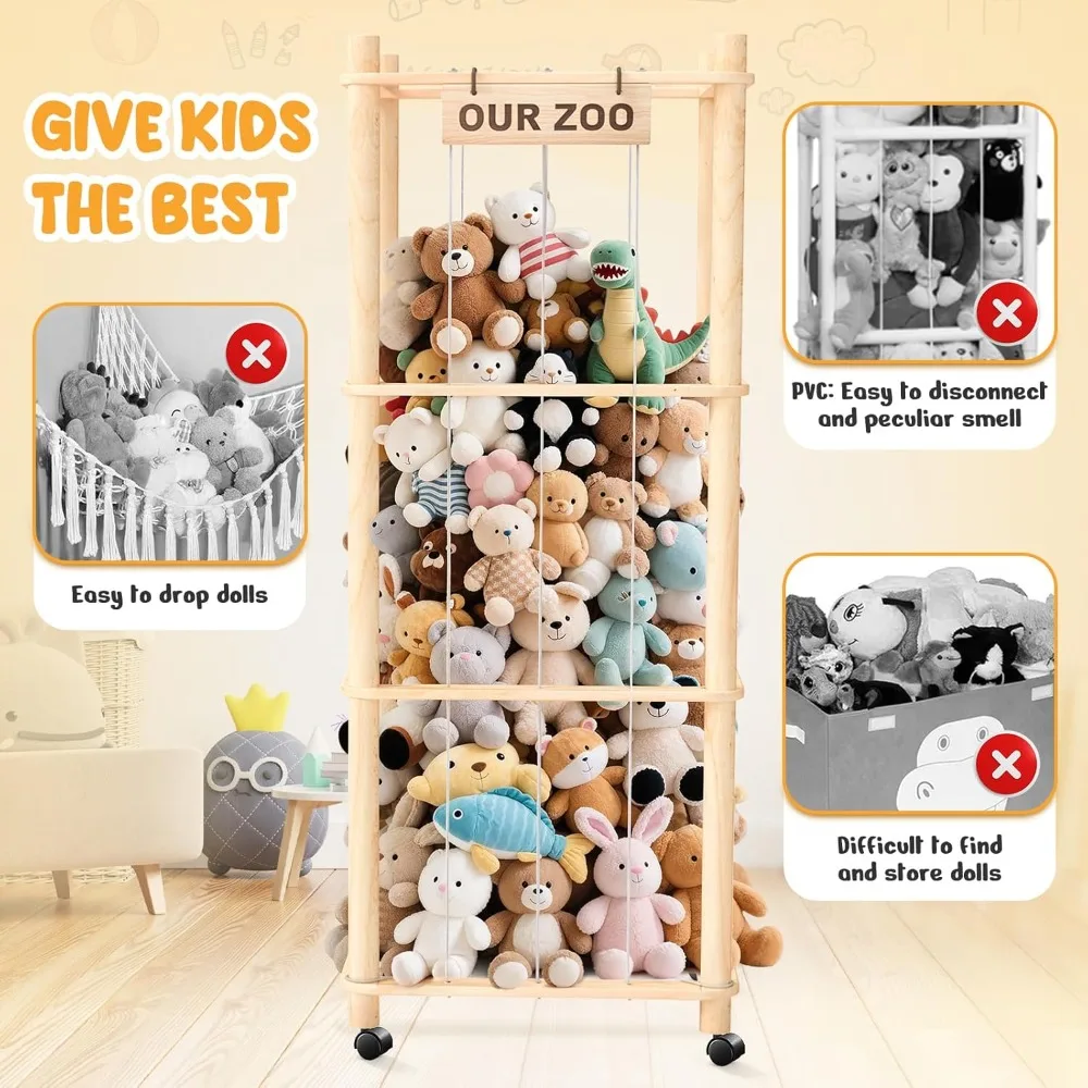 منظم الألعاب القطيفة المتدحرجة: قفص تخزين كبير للحيوانات والألعاب المحشوة للأطفال