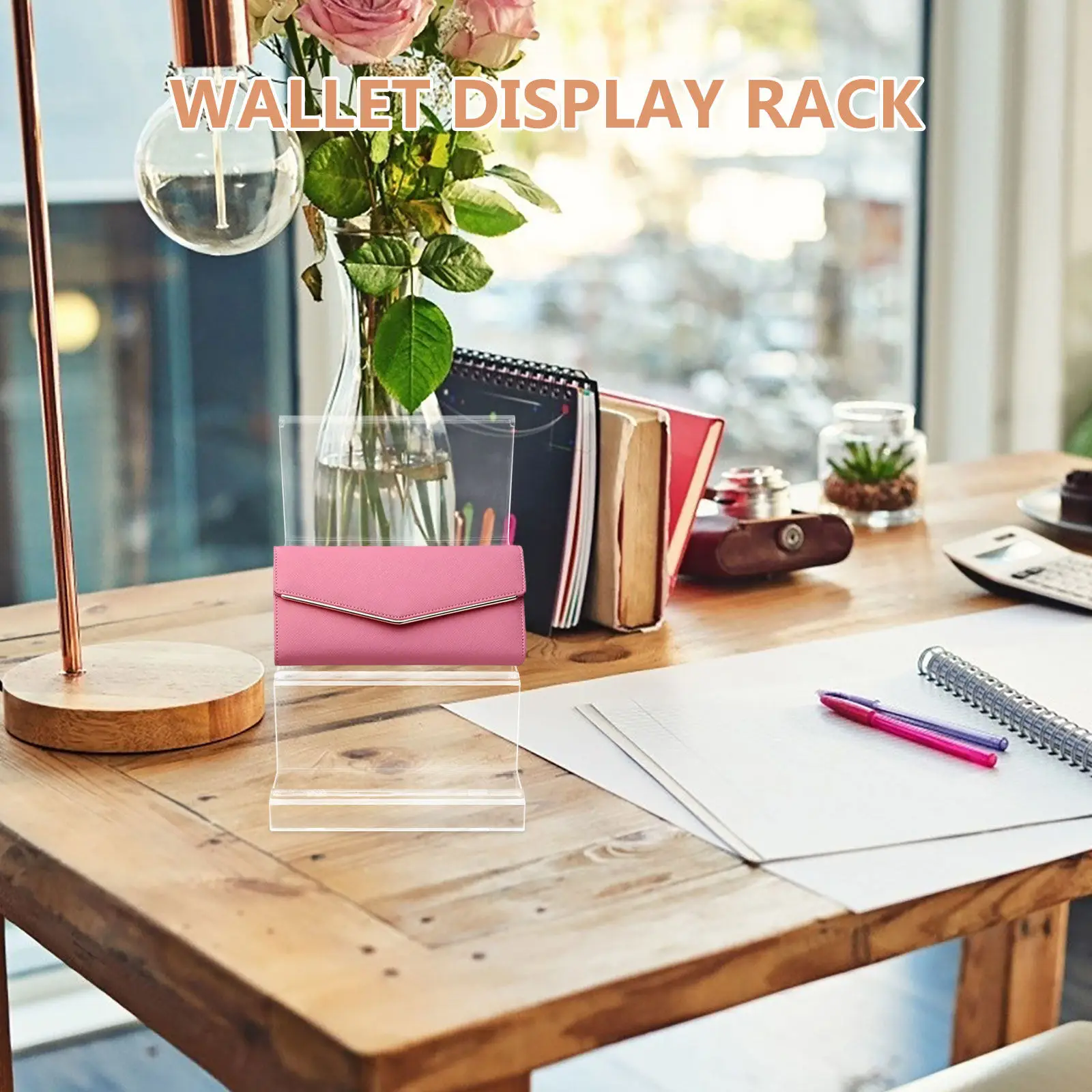 2Pcs Acrylic Desktop Organizer Transparent Tiered Display Stand for Wallets Phones Cosmetics Purse Holder Retail Display Rack