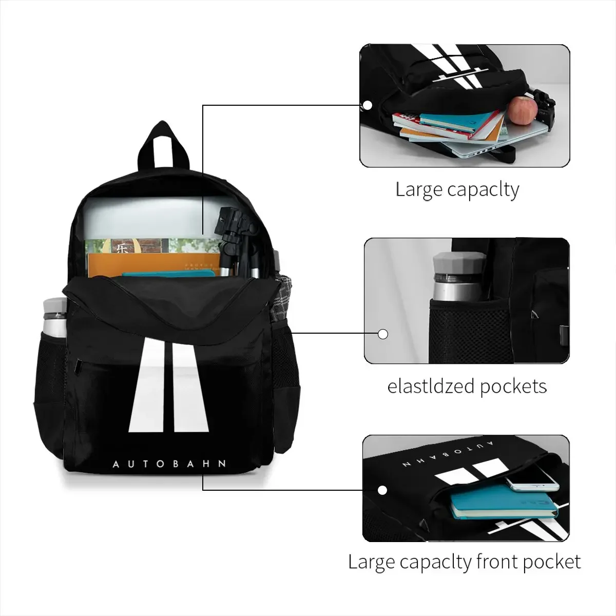 Mochila de gran capacidad inspirada en Autobahn Premium Kraftwerk, bolsa Deportiva Escolar con impresión 3d plegable