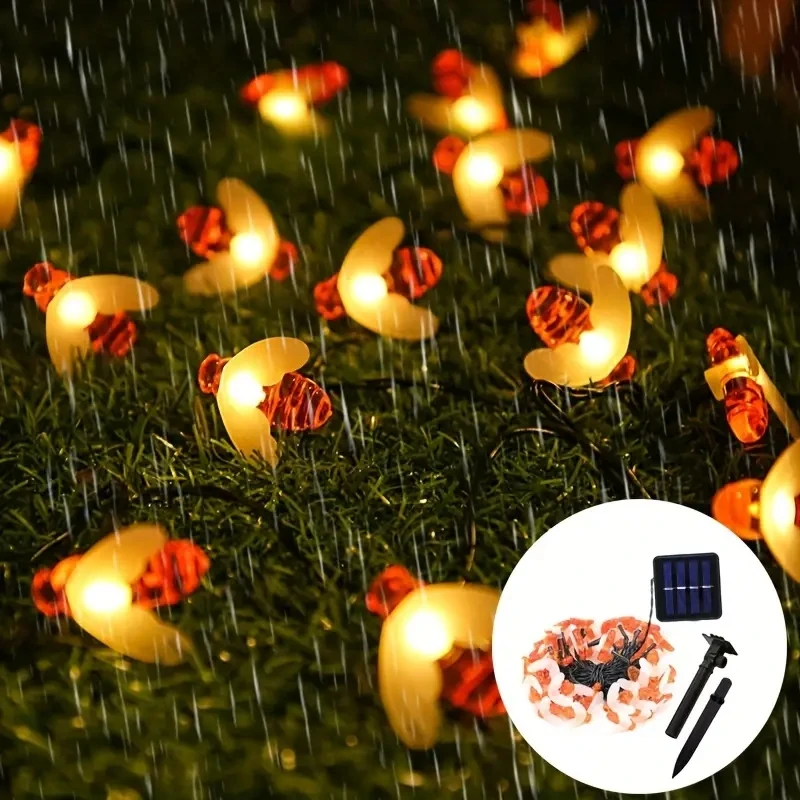 

Solar String Light Cute Honey Bee 5/7/12M Outdoor Wedding Garden Party Christmas Tree Honeybee Starry Patio Fairy Decor Lamp