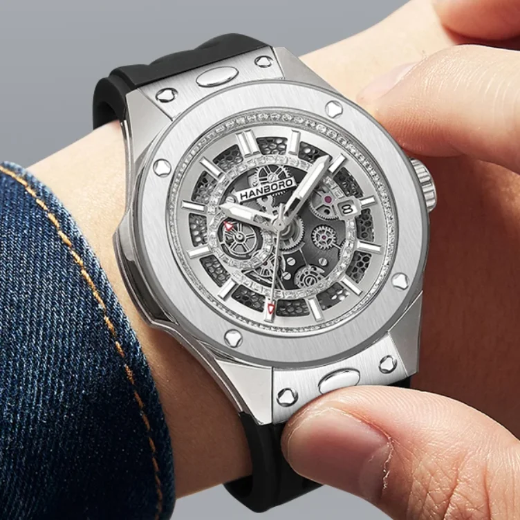 HANBORO メンズ自動腕時計高級 42 ミリメートル機械 - Luxury Watch Rubber Strap のレビューと価格