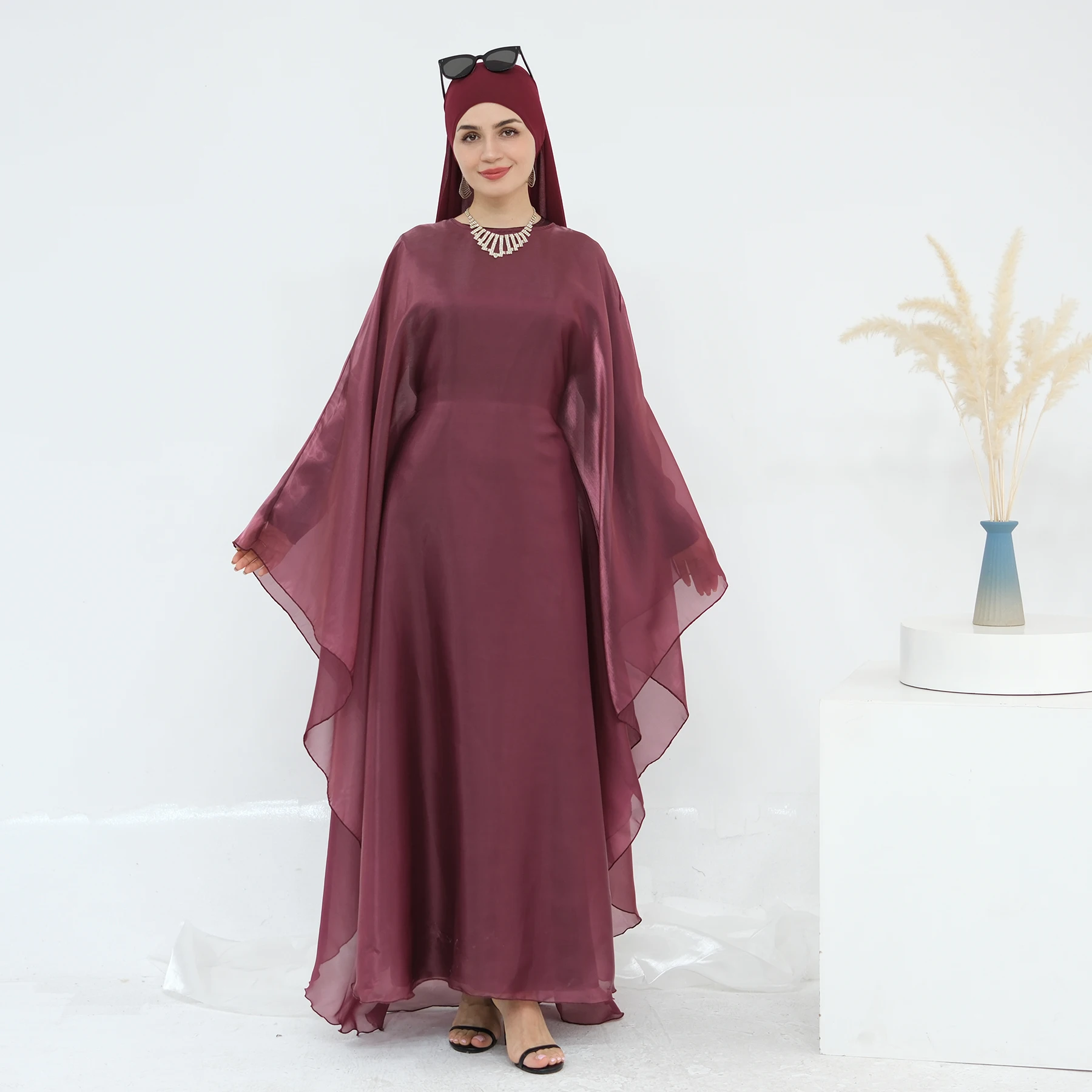 طقم متواضع مكون من قطعتين عباية عيد دبي ملابس إسلامية فساتين قفطان فستان نسائي إسلامي أورجانزا عباية جلابية جلابية
