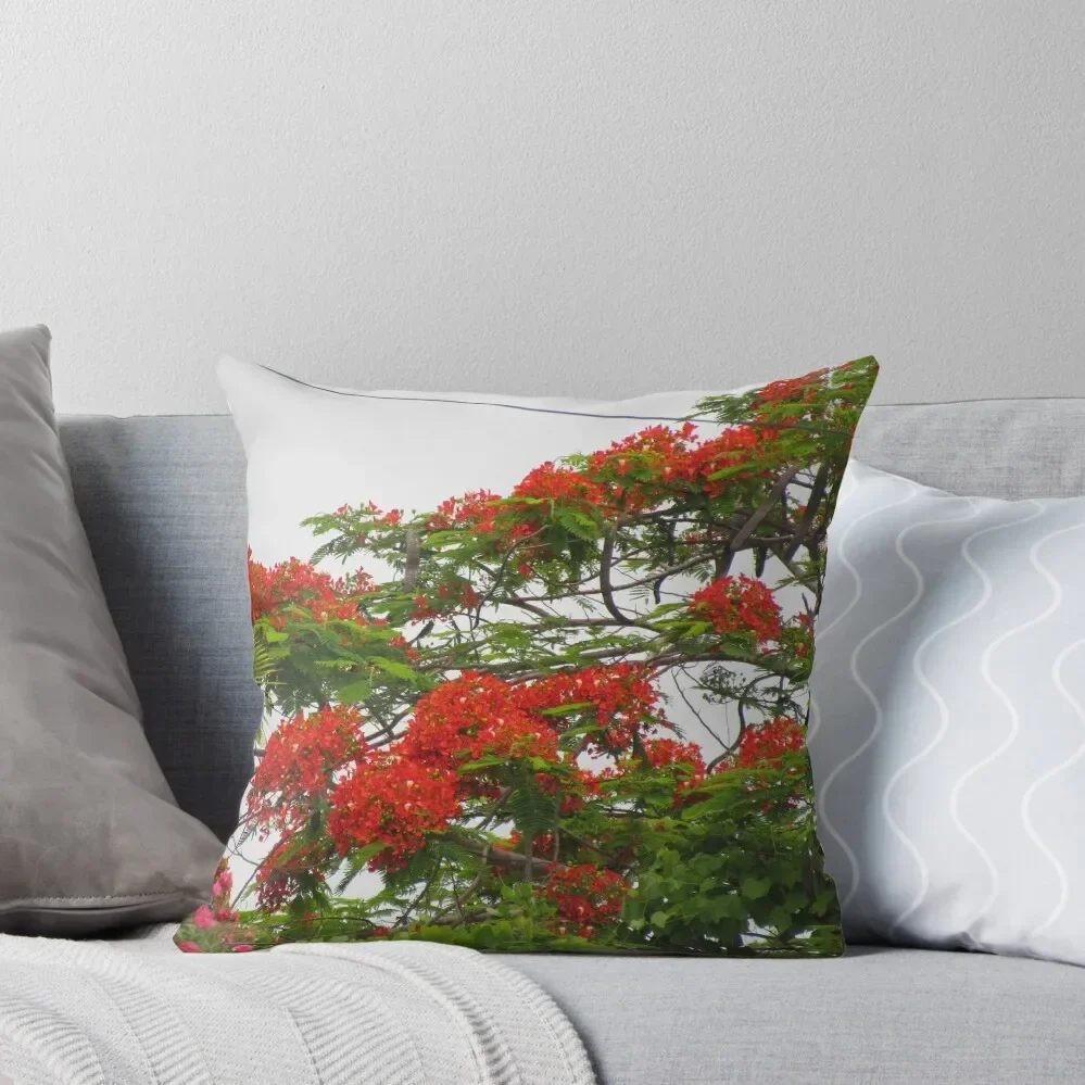 Juste de coussin brodée Royal Poinciana, taies d'oreiller, arbre, fleurs