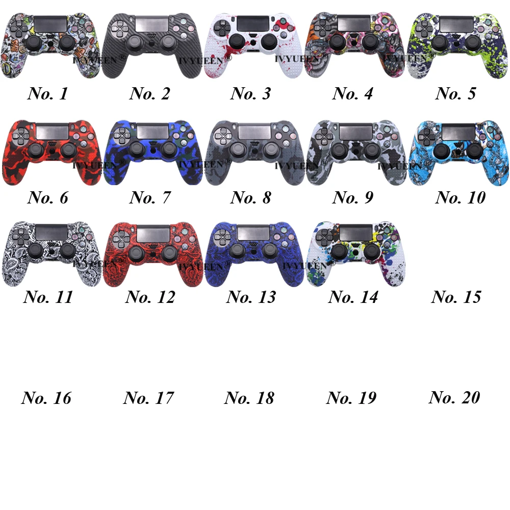 IVYUEEN 10 PCS for PlayStation 4 PS4 Pro Slim Controller Protective Skin Anti Slip Water Transfer Printing Silicone Case Cover