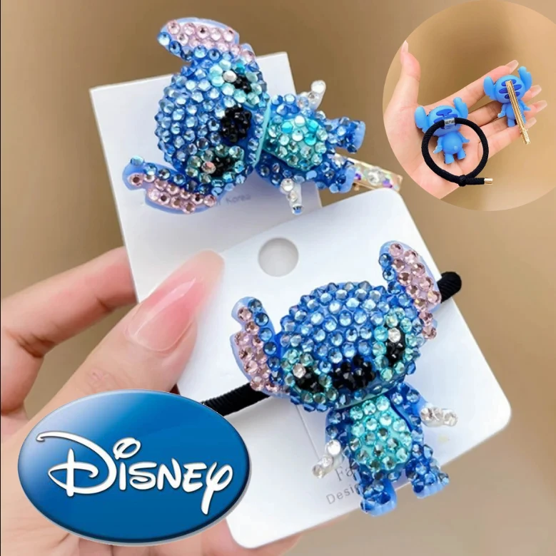 

Disney Cartoon Hair Accessories Lilo & Stitch Figure Fashion Diamond Hair Clip for Girls Kawaii Modeling Rubber Band Girls Gifts