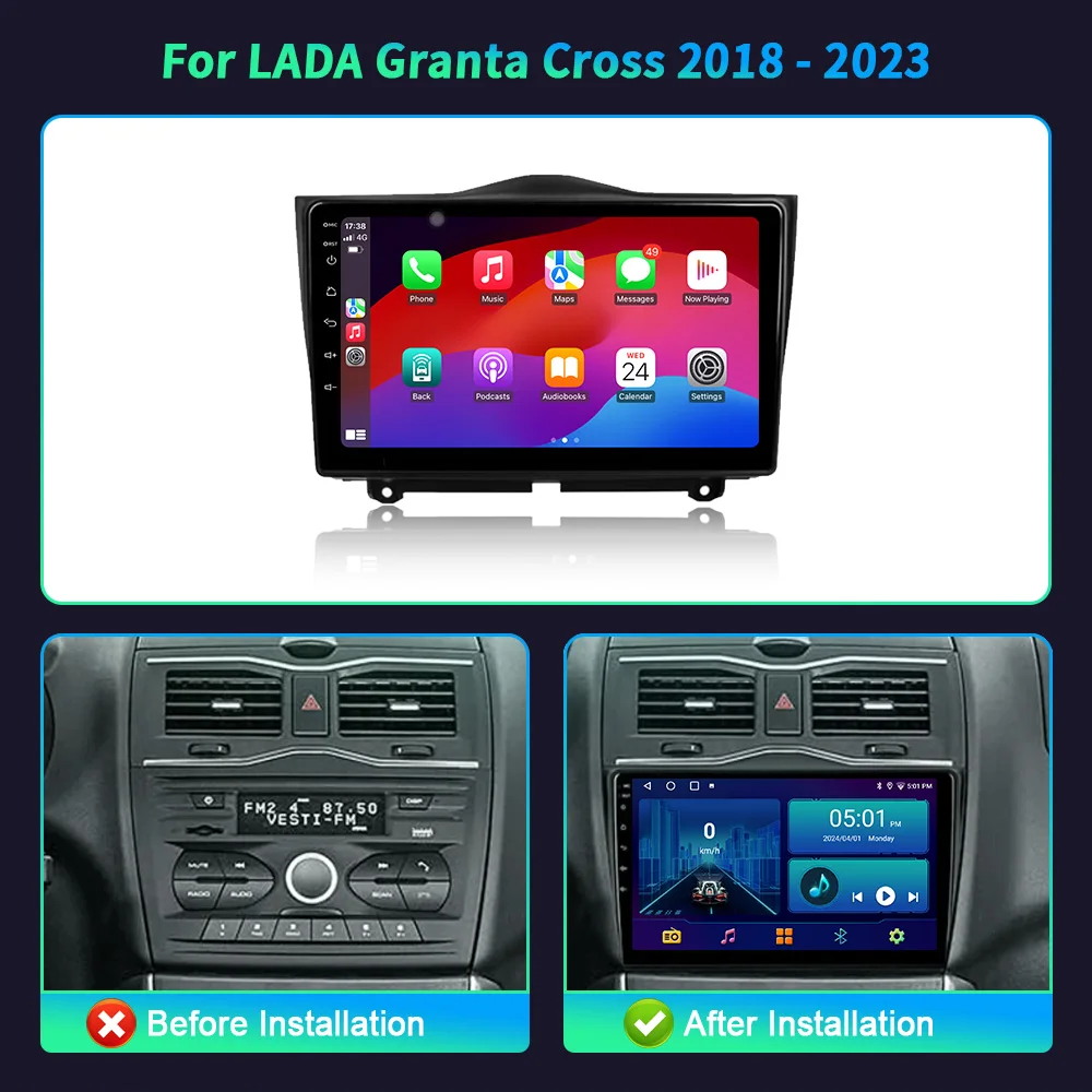 Android 14 Car Radio For LADA Granta Cross 2018-2023 Bluetooth Navigation 4G GPS Wireless Carplay Multimedia GPS Touch Screen