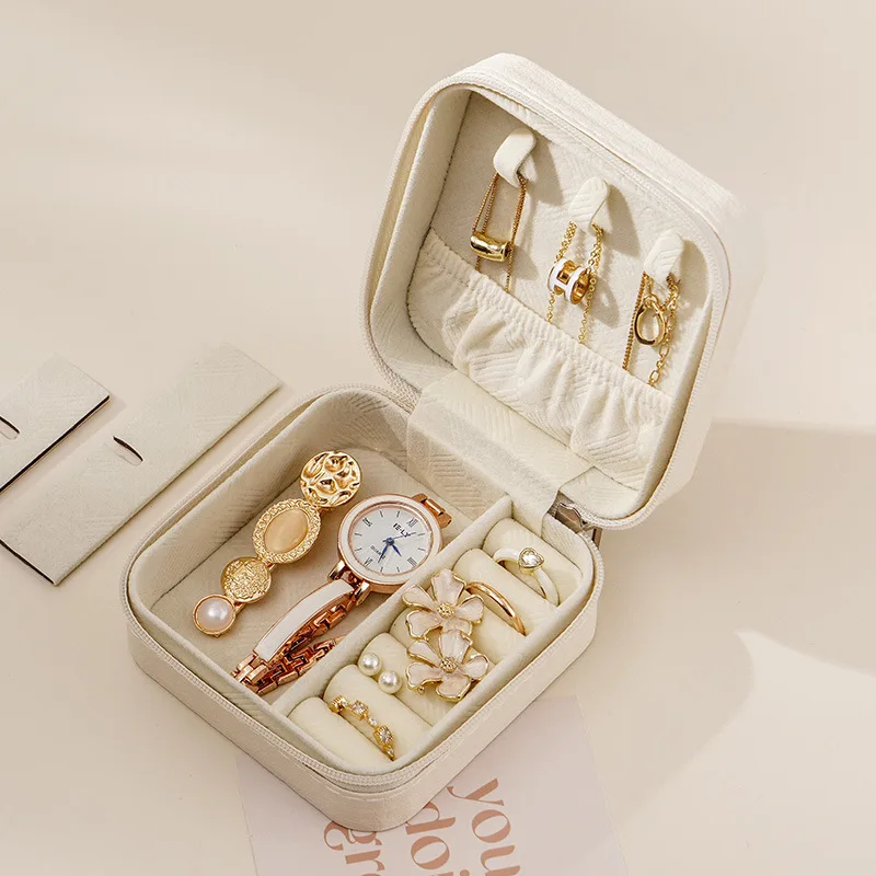 Mini Jewelry Storage Box Portable Travel Earrings Necklace Storage Case Women Ring Organizer Zipper Leather Jewelry Display Case