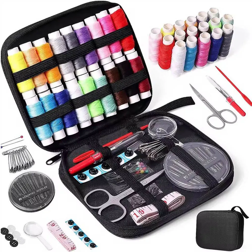 Complete Sewing Kit with Threads Needles Scissors Tape Measure Buttons Portable Travel DIY Embroidery Handwork Sewing Tool Set