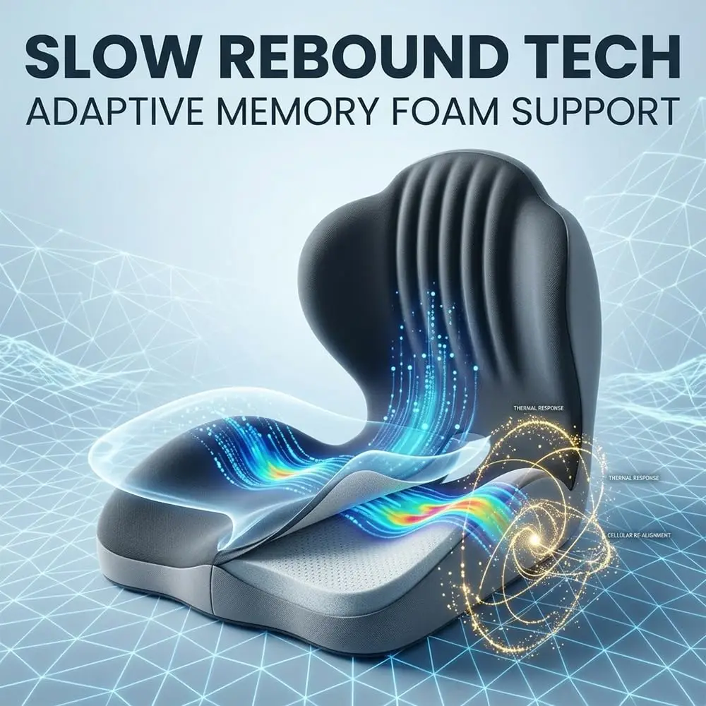 Ergonomic Memory Foam Seat Cushion with Lumbar Support, Posture Corrector for Office Chair