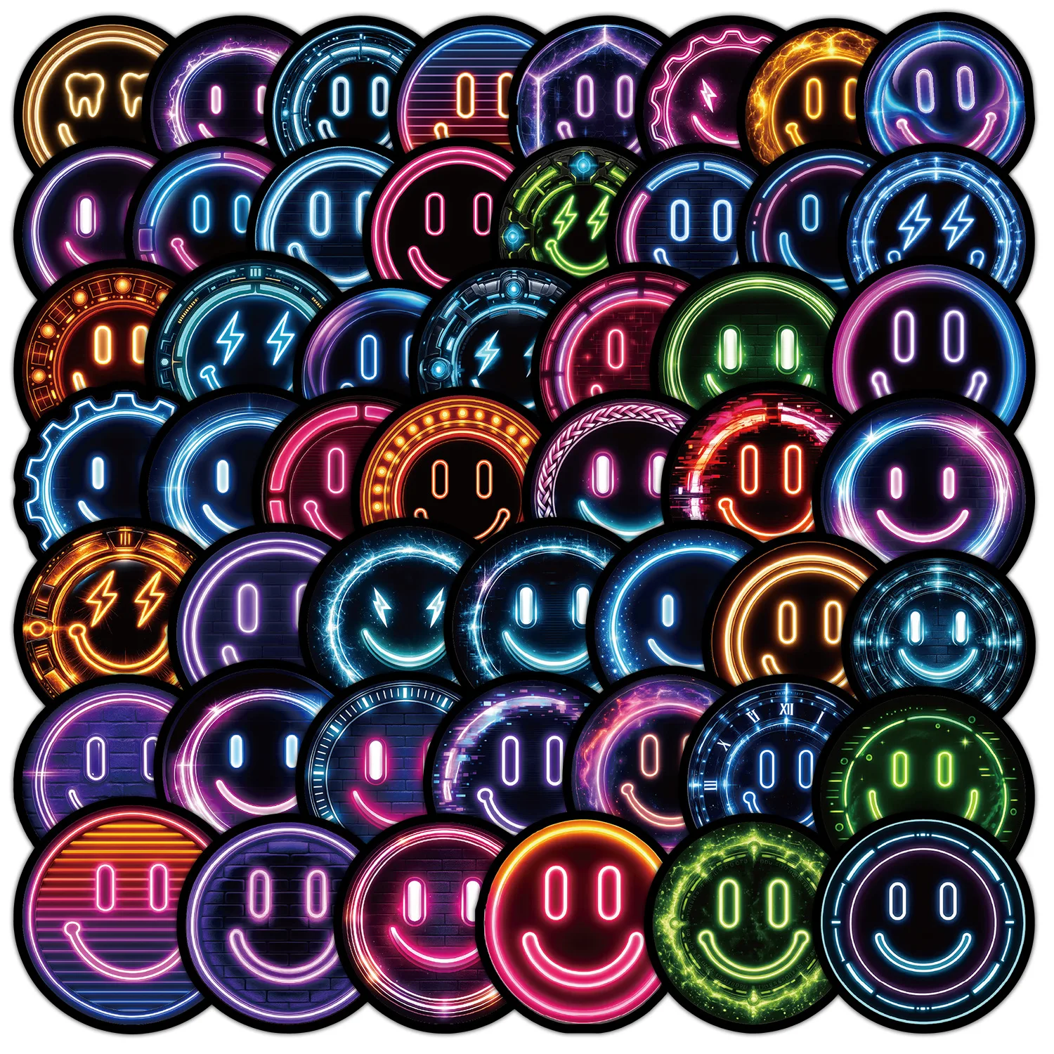 50Pcs Colorful Happy Face Stickers Smile Meme Decals For Phone Laptop Suitcase Notebook Waterproof Stickers