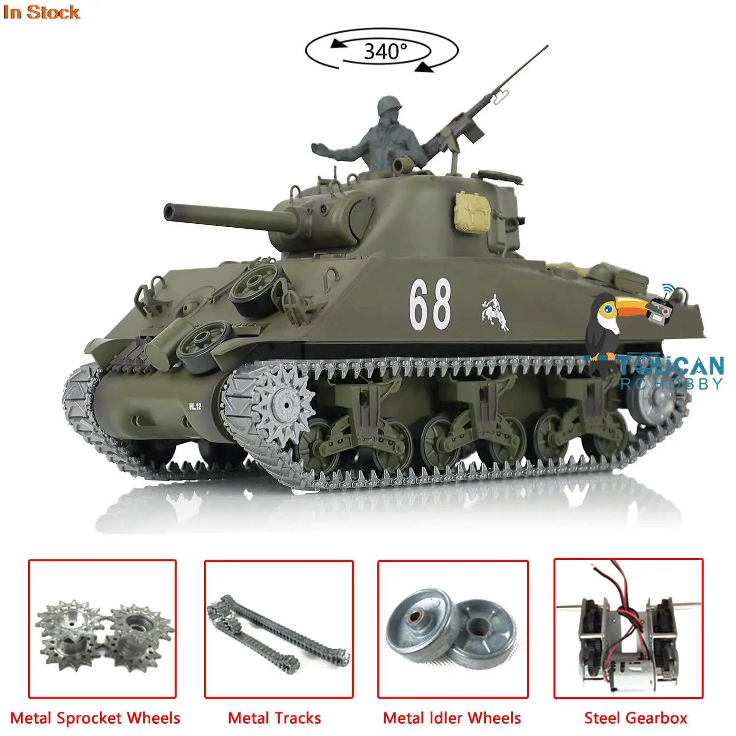 2.4G HENG LONG 1/16 7.0 Upgraded M4A3 Sherman RTR RC Tank 3898 Metal Tracks TH17671-SMT4