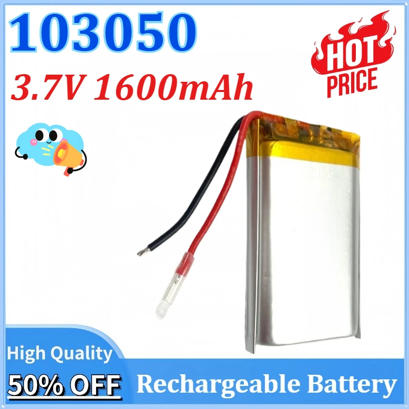 

New 103050 3.7V 1600mAh Lithium Polymer Rechargeable Battery Cells Large Capacity Power for Speaker PAD GPS DVD Recorder Camera