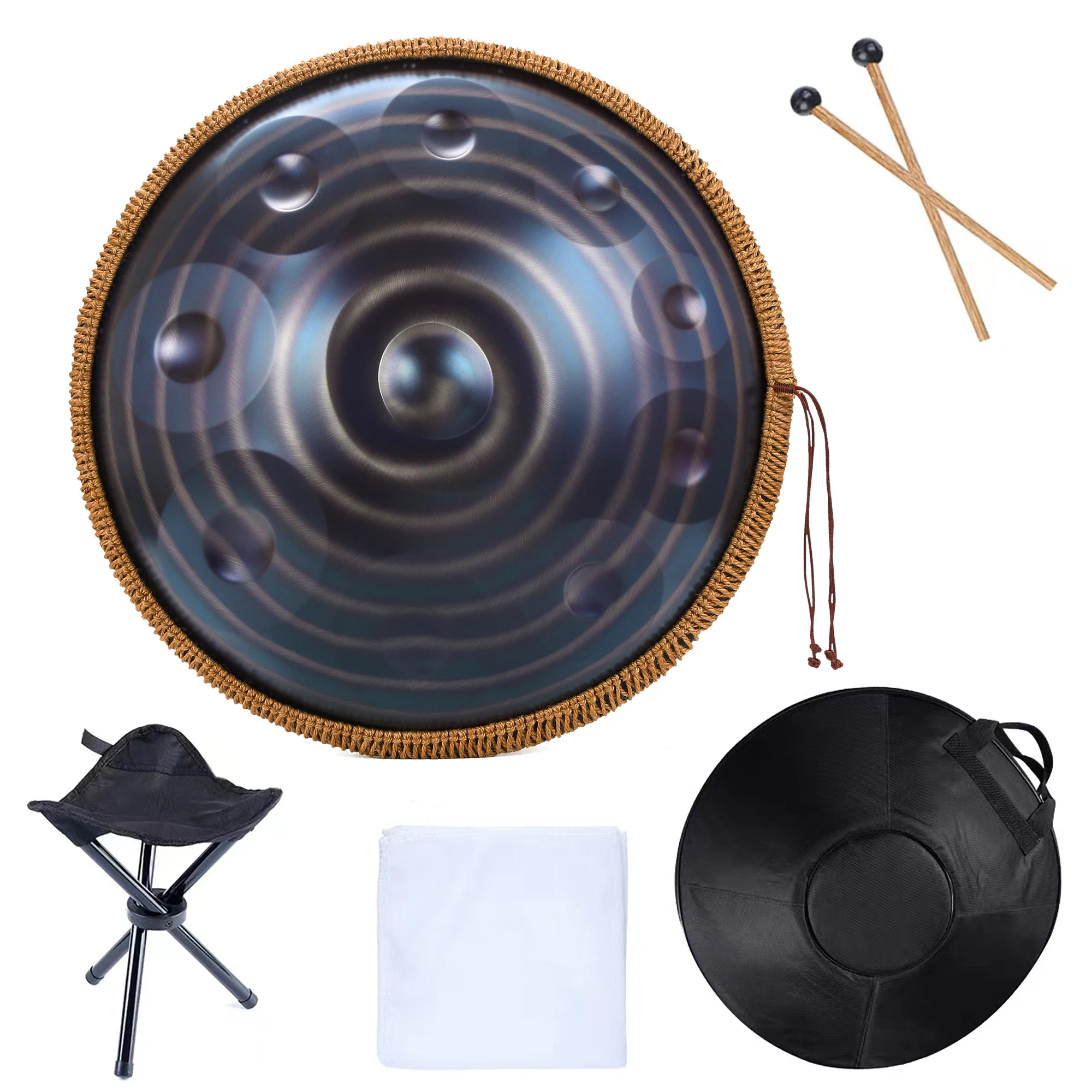 Handpan 22 Inci 432HZ D Minor 9 10 12 Catatan 440HZ Nitrida Pantam Drum Panci Tangan Baja Tahan Karat untuk Meditasi Pemula Yoga