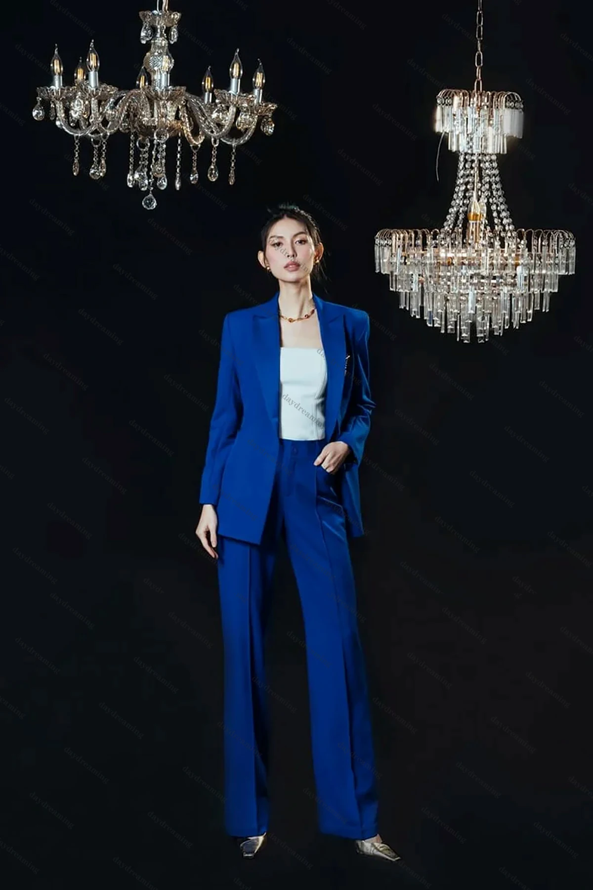 Fashion Women Suits Dresses One Button V Neck Party Gown Slim Fit Pocket Jacket Custom Made Patchwork Power Blazer 2 Pieces