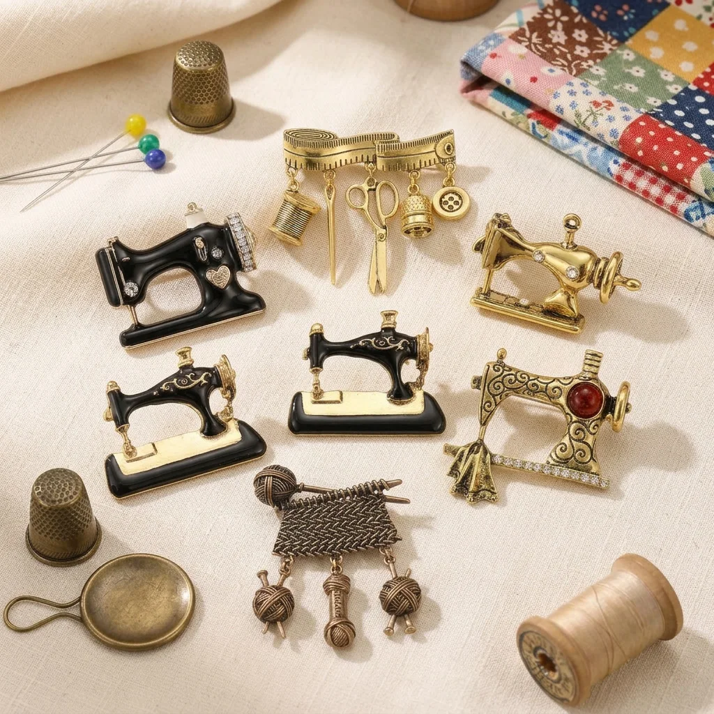 Luxury Enamel Sewing Machine Brooches for Women Unisex Trendy Novelty Pins Casual Party Jewelry Accessories Gifts Decoration