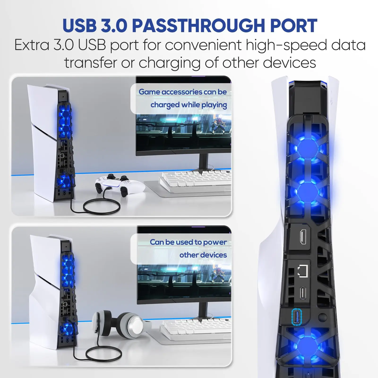 مروحة تبريد رفيعة للبلاي ستيشن 5 ، إصدار القرص ، مع إضاءة RGB ، منفذ USB رقمي ، PS5 ، جديد