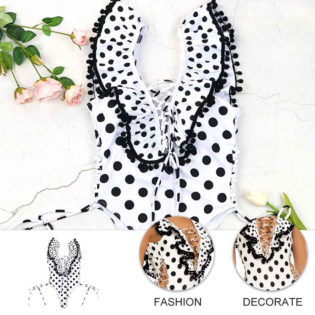 

Black Polka Piece Swimsuit Halter Ruffle Bathing Suit for Women Swimwear Elastic Comfortable Beach Pool Vacation Cruise