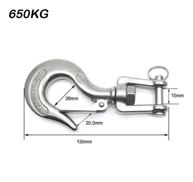 1000kg 650kg 350kg 150kg 304 Stainless Steel Swivel Lifting Hook Steel Eye Hook With Latch Rigging Accessory