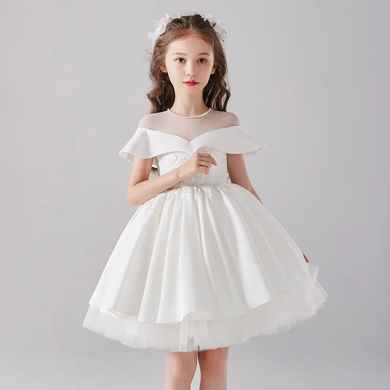 

Elegant Children Pageant Birthday Party Formal Gowns White Dress Weddings Luxury Occasion Flower Girls Short Evening Dresses