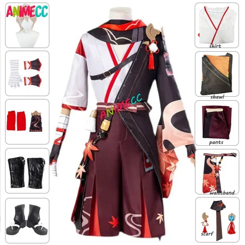 ANIMECC in Stock Kazuha Kiryu Cosplay Costume parrucca Genshin Impact Kaedehara Wanye Cosplay Halloween Party Uniform for Men Wowen