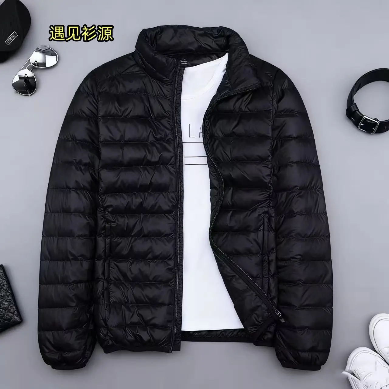 Or masculino com capuz leve algodão jaet ultra-fino foi versátil outono outerwear respirável confortável náilon