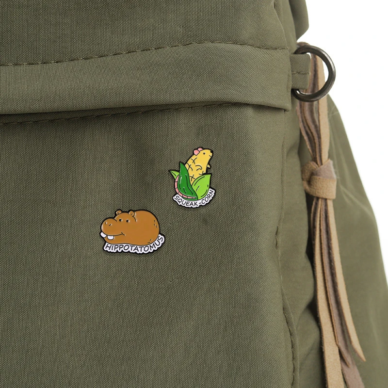 Broches en émail pour animaux, épingles à thème, épingles mignonnes, maïs, souris, pomme de terre, hippopotame, brocoli, crocodile, coq, déclaration, vente en gros