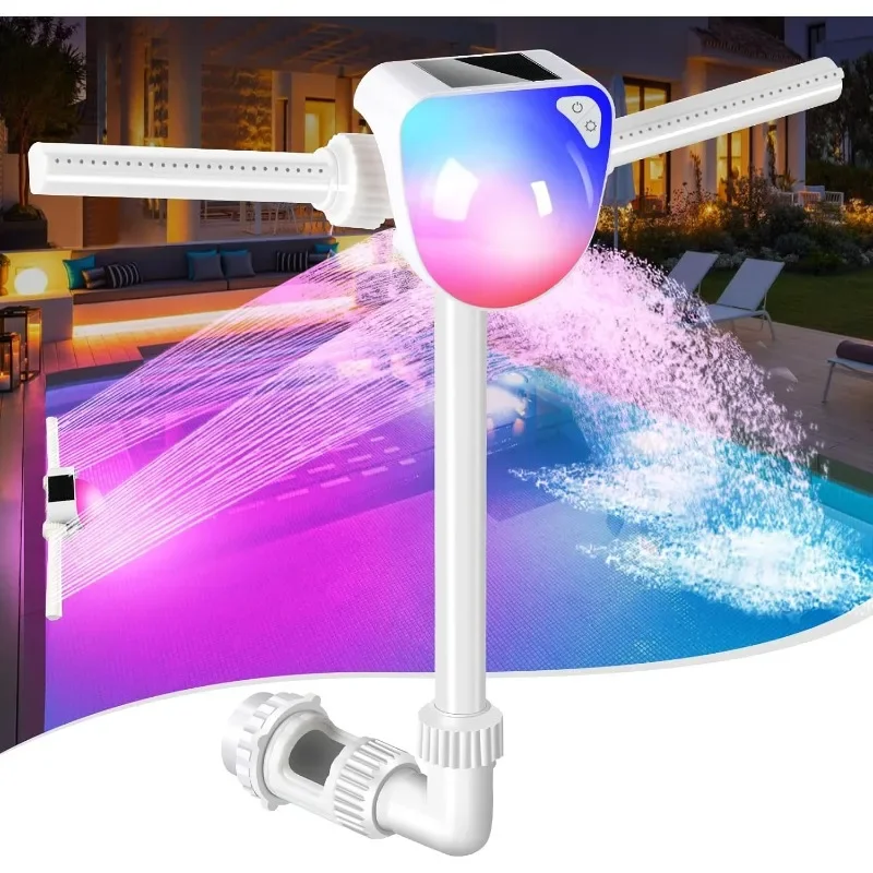 

7-Color LED Solar Lights, 360°Adjustable Pool Water Fountain Pool Sprinkler Fountain,Dual Spray Sprinkler Pool Fountains