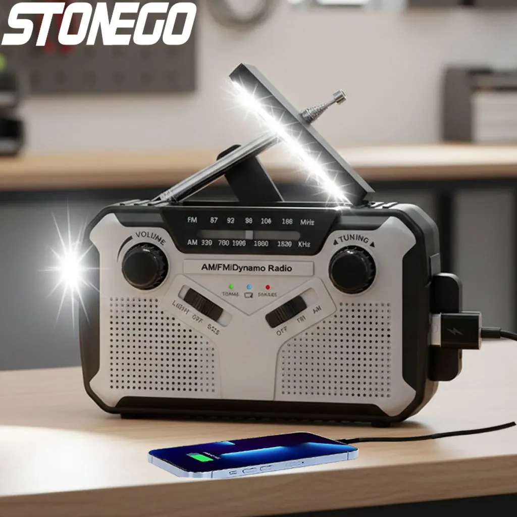 

Emergency Solar Radio with Hand Crank, AM/FM Portable Radio, 2500mAh Power Bank, LED Torch & Reading Light for Camping, Hiking