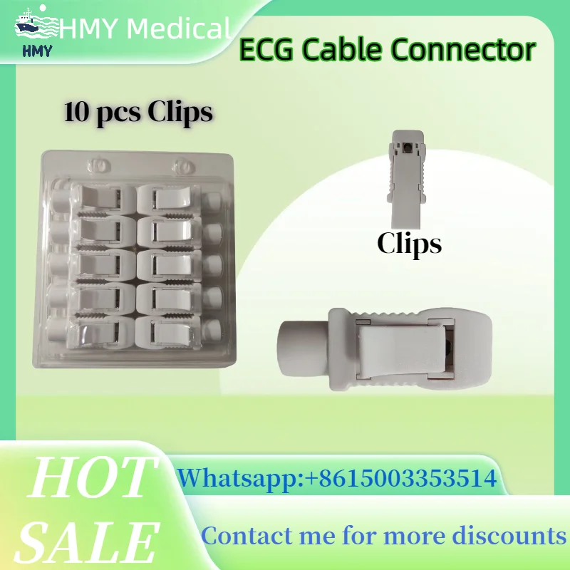 10pcs/Pack Universal ECG Adapter Cable Set-Metal Alligator Clips&White Plastic Snaps for Veterinary Medical Equipment Converter