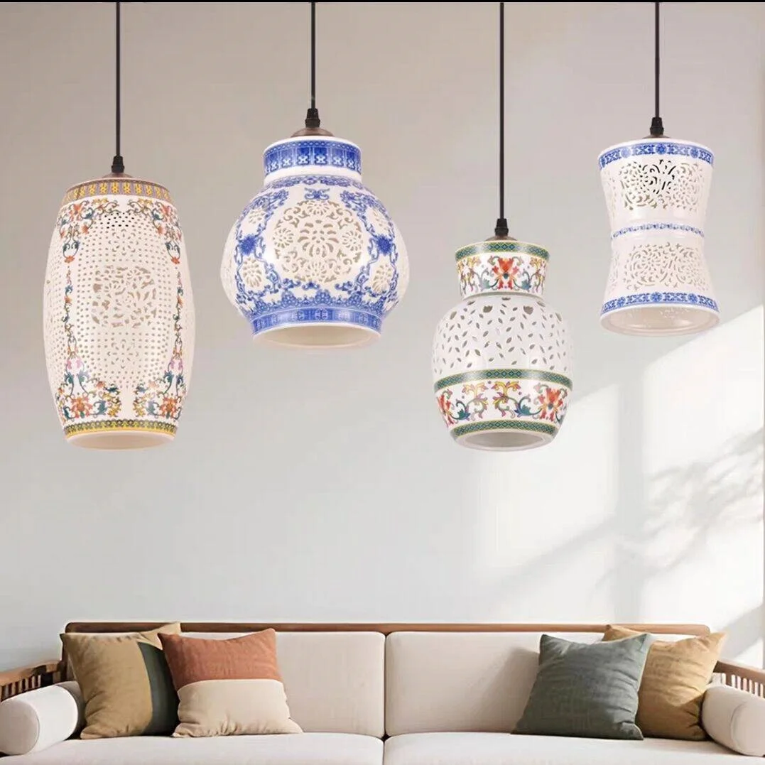 Chinese Style Ceramic LED Pendant Light Fixtures  Vintage Pendant Lamp Bedroom Dinning Living Room Hanging Lamp Pendente