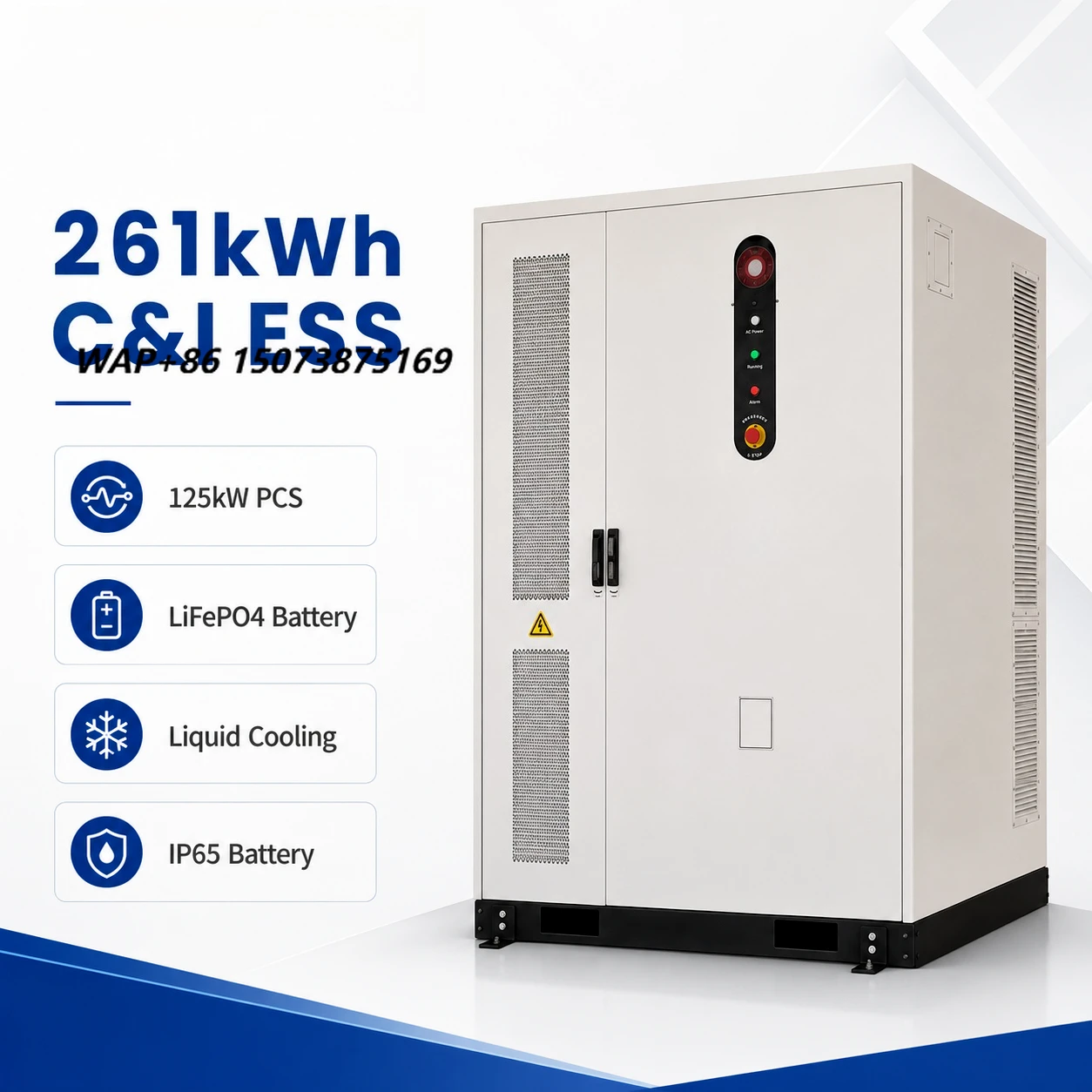 SMSenergy 125kW 261kWh All-in-One Liquid Cooled ESS LiFePO4 Energy Storage System PCS IP65  Solar C&I Microgrid 314Ah Hybrid