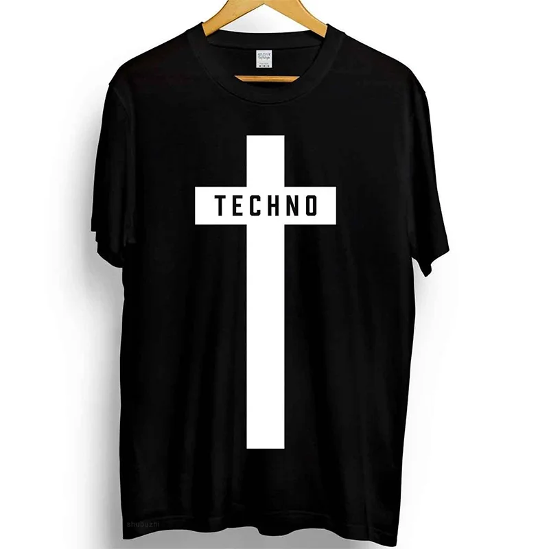 Techno Cross Printed T-Shirt Mens Womens Unisex Music Festival Black Detroit Cotton Summer Tee Printed O-Neck Order T Shirt