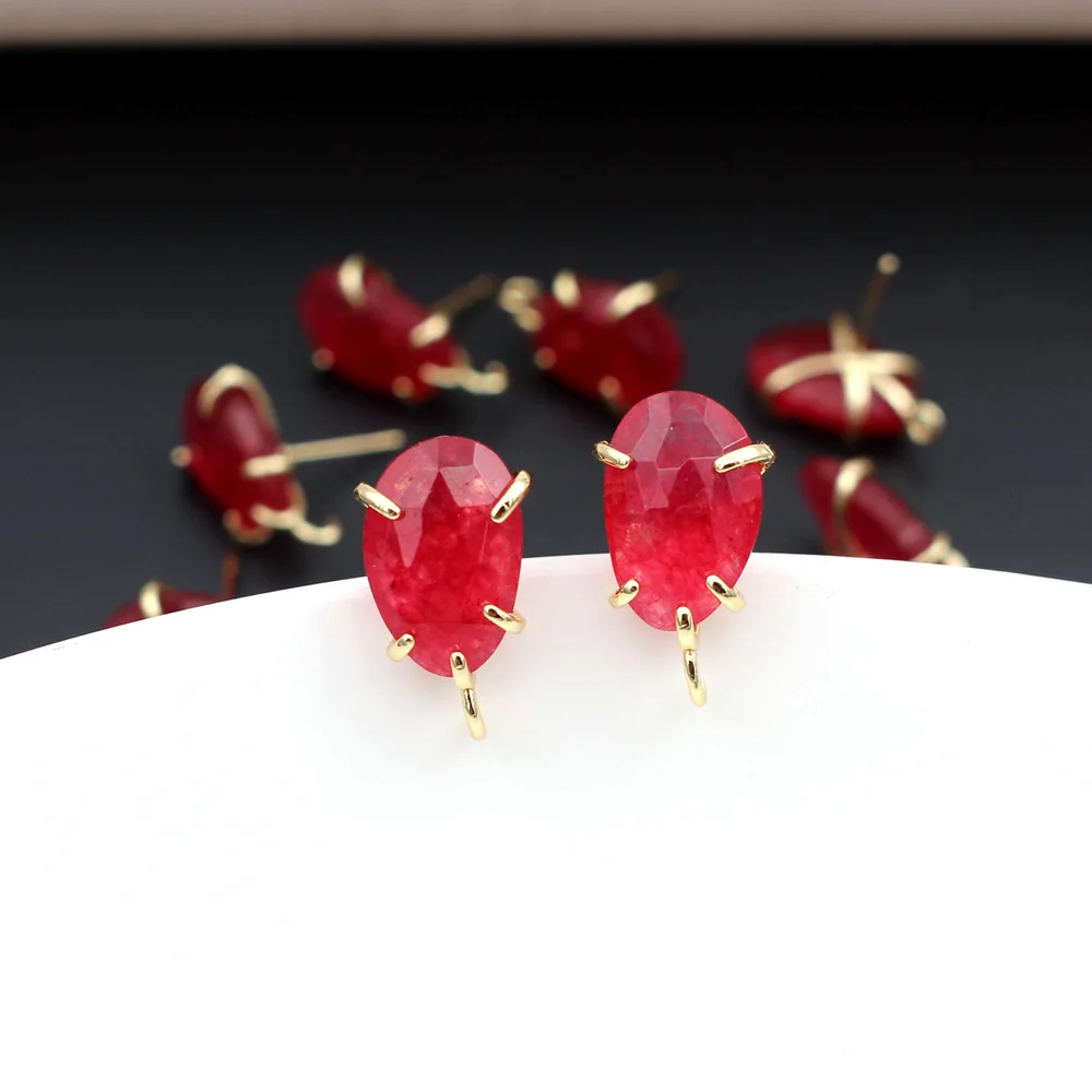 

6pair Natural Rose Quartz Lapis stone Prongs Studs Earrings Post Connectors Open Loop DIY Women Drops Earrings Making