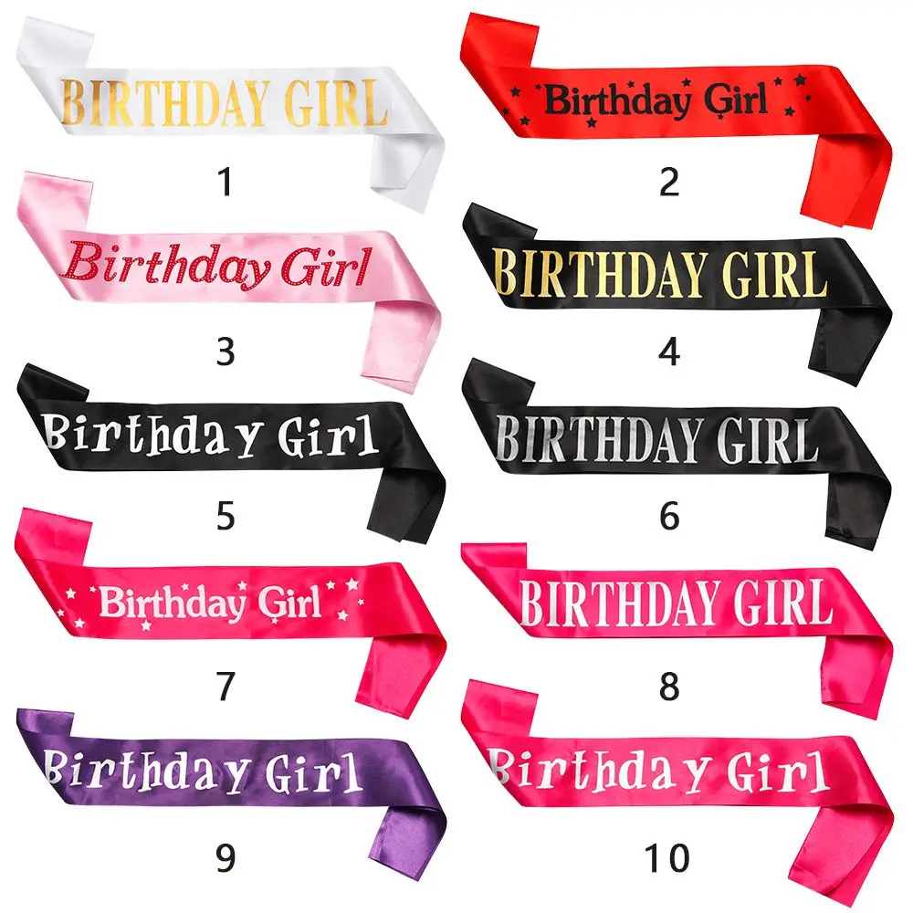 Fashion Glitter Happy Birthday Ribbons Satin Sash Birthday Girl Shoulder Girdle