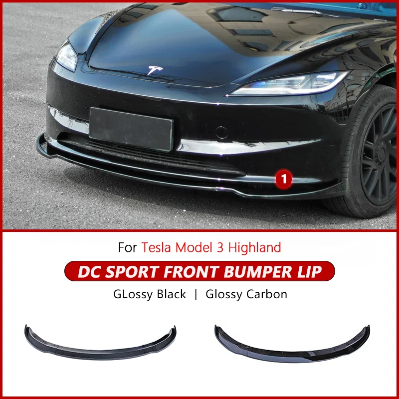 

Front Lip For 2024 Tesla Model 3 Highland DC Sport Bumper Lip Front Guard Trim Spoiler ABS Black Carbon Body kit Auto Accessorie