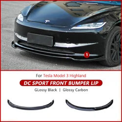 Front Lip For 2024 Tesla Model 3 Highland DC Sport Bumper Lip Front Guard Trim Spoiler ABS Black Carbon Body kit Auto Accessorie